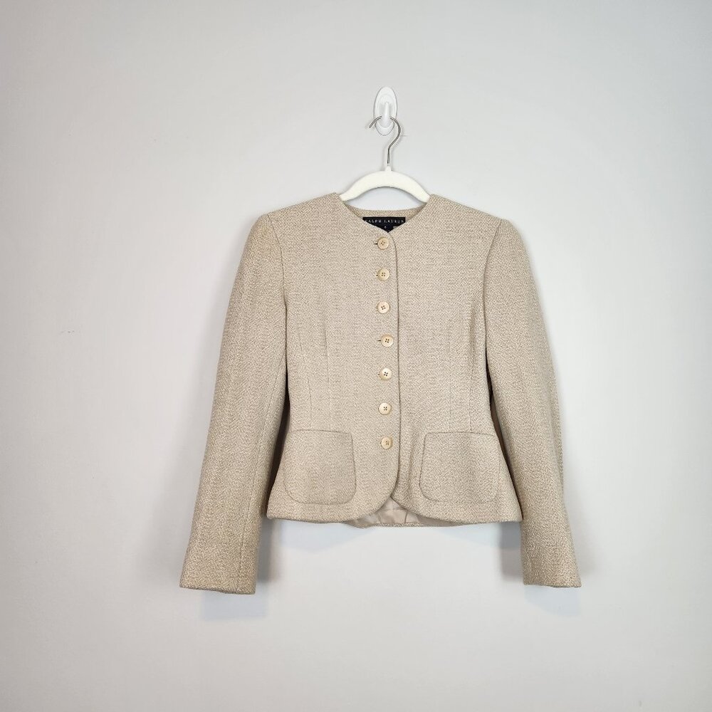 Ralph Lauren Black Label Collarless Wool Blazer Old Money Quiet Luxury Size 6